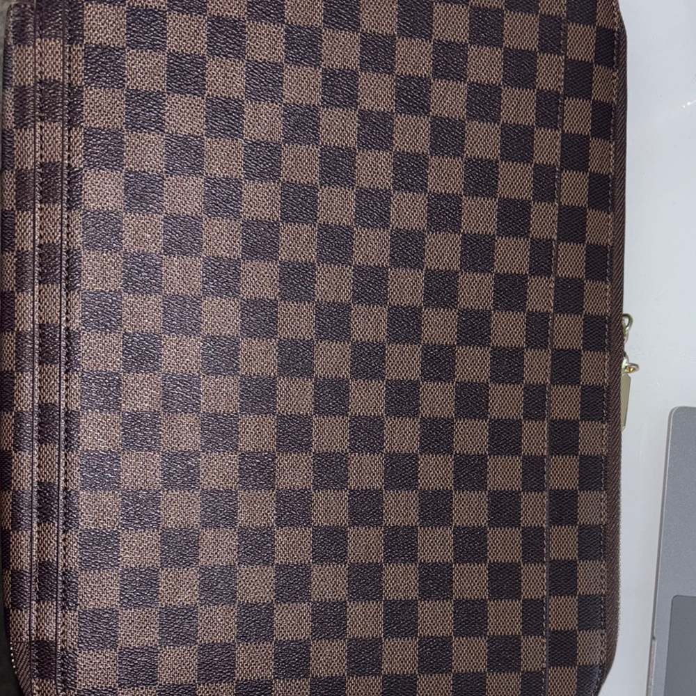 Brown and Black Laptop Case with Checkered Design